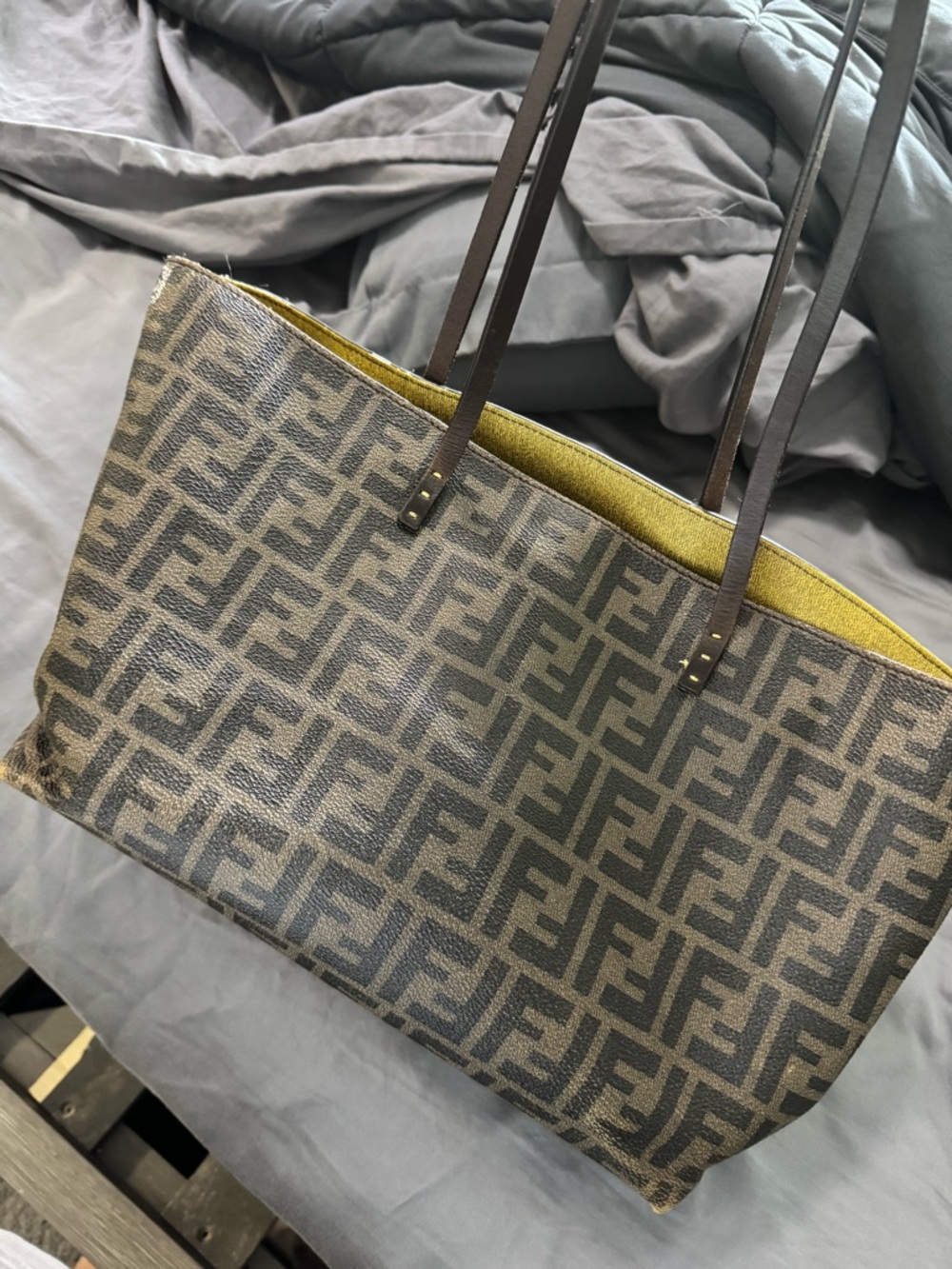 Fendi Brown Monogram Tote with Olive Interior